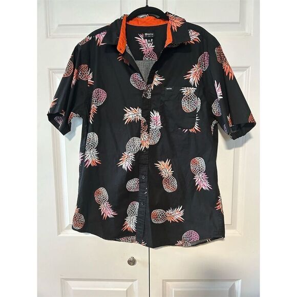 Matix Men's Pineapple Print Short Sleeve Button-Up Shirt Black XL - Picture 1 of 6